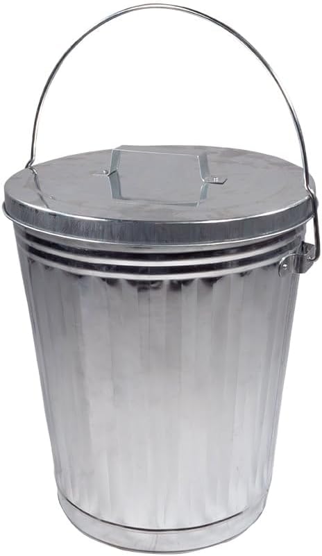 Mytee Products 2 Pack Galvanized Trash Can w/Lid Ideal for Trailers - 6 Gallon Steel Mounted Small Outdoor Garbage Can for Home, Office, Bathroom, Kitchen - Fire and Heat Resistant