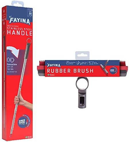 Premium Rubber Floor Brush with 11.5-Inch Squeegee & Stainless Steel Handle - for Carpets & All Surfaces - Pet Hair Fur Remover Broom - Extendable up to 56 Inches