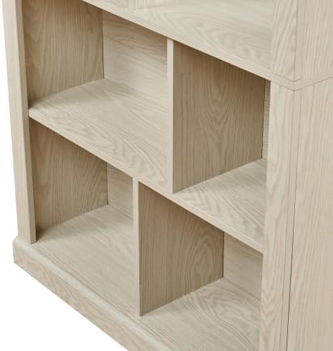5 Tier Bookshelf with Open Back Storage - Modern Wood Bookcase Furniture Organizer - Cube Modular Shelving Unit Display Case for Living Room, White Oak