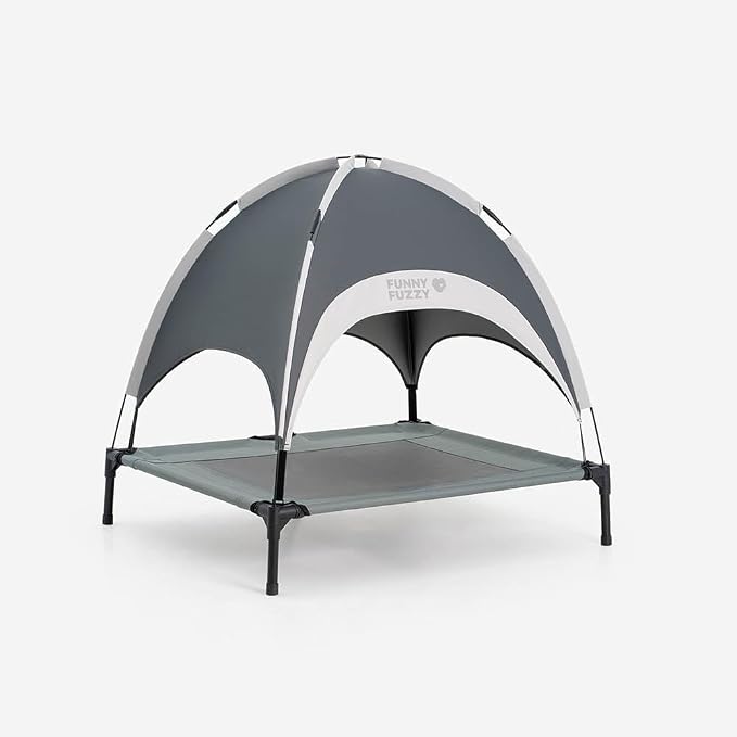 Outdoor Elevated Dog Bed with Canopy Large Sized Dog, 48" Grey | Portable Raised Camping Pet Cot Hammock,Breathable Teslin Mesh,Waterproof,For Large Pets Up to 120 lbs,Easy to Assemble
