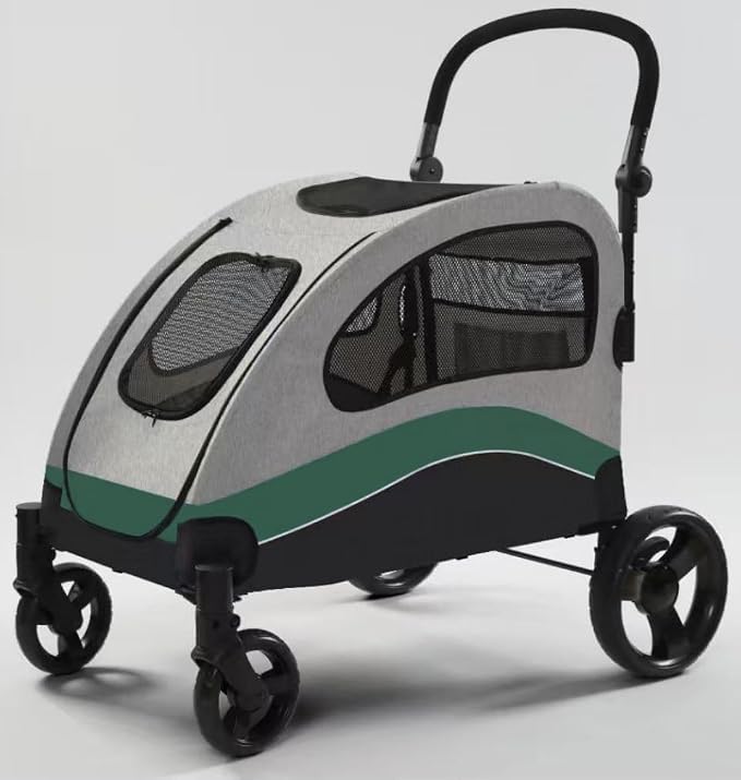 Garvee Extra Large Dog Stroller with Steel Pipe Frame, Wheels, Brakes, Shock Absorption, Foldable Design - Green