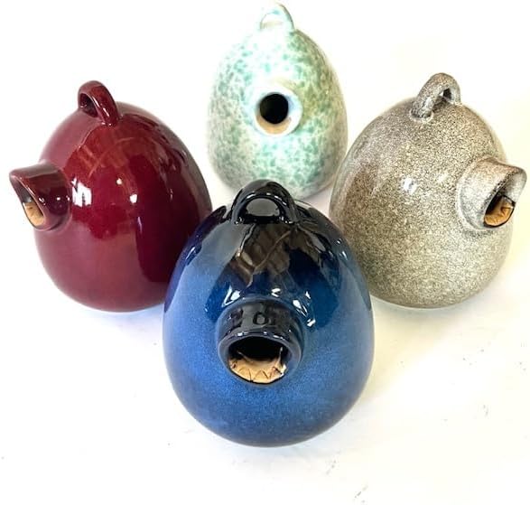 Byer of Maine Egg Bird Home for Small Songbirds, Meadow Green, High Fired Porcelain Stoneware, Ceramic Bird House, Glaze Finish, with Forged Steel Hook