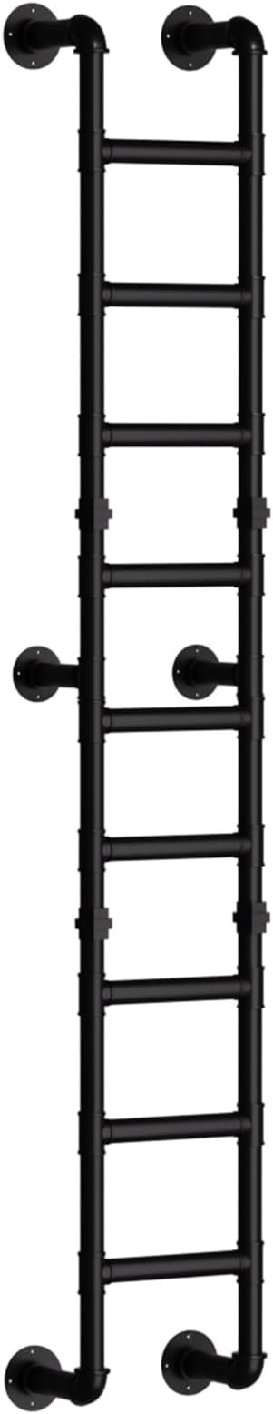 9FT Wall Mounted Ladder Heavy Duty 450lbs Capacity, 9-Step Steel Pipe Fire Escape Ladder for Egress Window & Basement, Industrial Wall/Floor-Mounted Loft