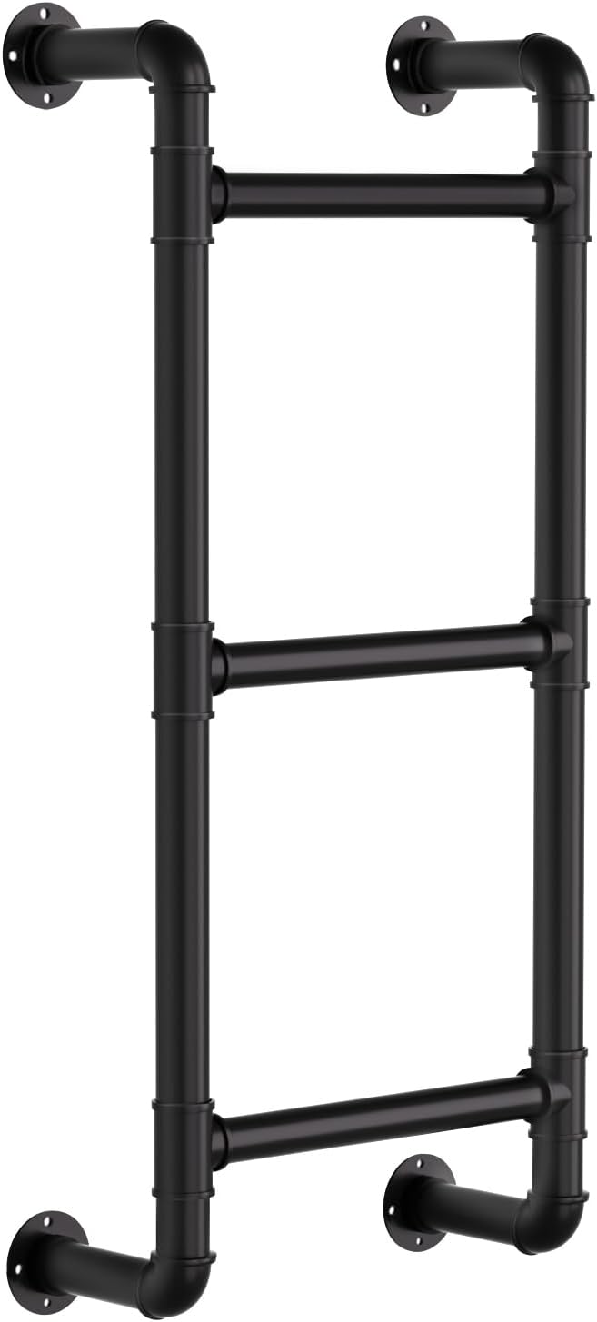 Black 3-Rung Window Well Ladder, 3FT Egress Wall Mounted Ladder for Indoor Climb Use, Wall/Floor Mountable Iron Step for Loft, Basement, Blanket Rack, Farmhouse, Space-Saving