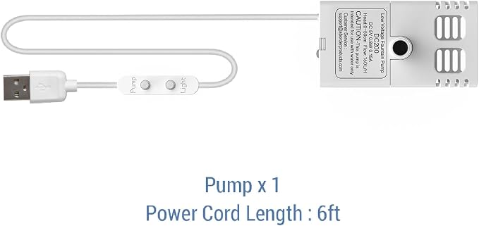 Veken Replacement Pump for 50oz, 95oz and 108oz Pet Fountain Cat Water Fountain Dog Water Dispenser Ultra Quiet Long Lifespan Water Pump, USB Cable, LED Lights