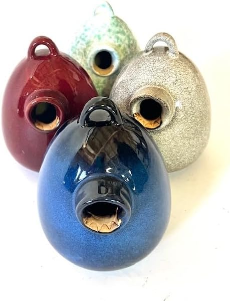 Byer of Maine Egg Bird Home for Small Songbirds, Cobalt Blue, High Fired Porcelain Stoneware, Ceramic Bird House, Glaze Finish, with Forged Steel Hook