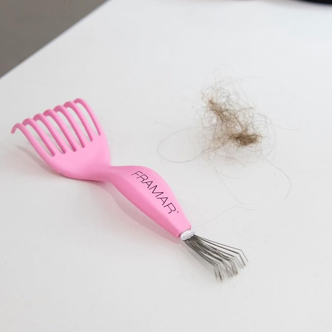 FRAMAR Premium Hair Brush Cleaner Tool – Hairbrush Cleaner Tool, Brush Cleaner Tool for All Types, Comb Cleaner – 2 in 1 Design Removes Hair & Build up Instantly – Pink