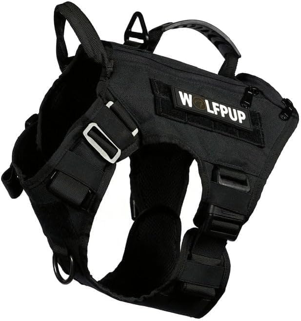 WOLFpak Tactical Dog Vest Harness No Pull Breathable (Alpha Black, Small) | Dual Grab Handles, 1000D Nylon, Four-Point Adjustment, MOLLE Attachment Panels, Three Storage Pockets, Metal Alloy Buckles