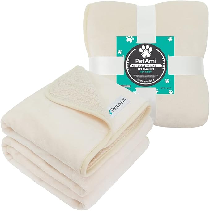 PetAmi Waterproof Dog & Cat Blanket for Medium to Large Pets, Pee Proof & Reversible, Soft Fleece, 40x60 Beige