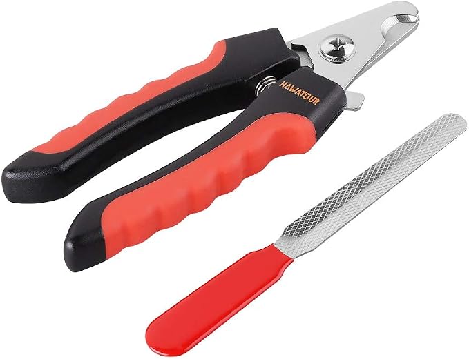 HAWATOUR Dog Nail Clippers, Classic Dog Nail Trimmers with Safety Guard to Avoid Over Cutting, Razor Sharp Blade with Nail File for Pets Large Dogs, Red