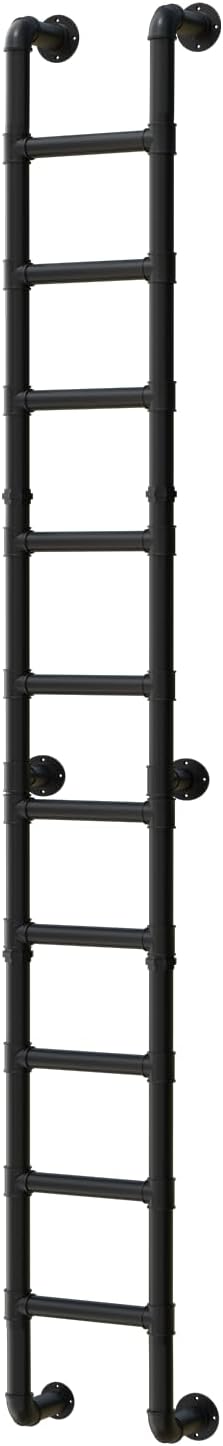 10 Rung Wall Mounted Ladder Heavy Duty 450lbs Capacity, 10FT Steel Pipe Fire Escape Ladder for Egress Window & Basement, Industrial Wall/Floor-Mounted Loft