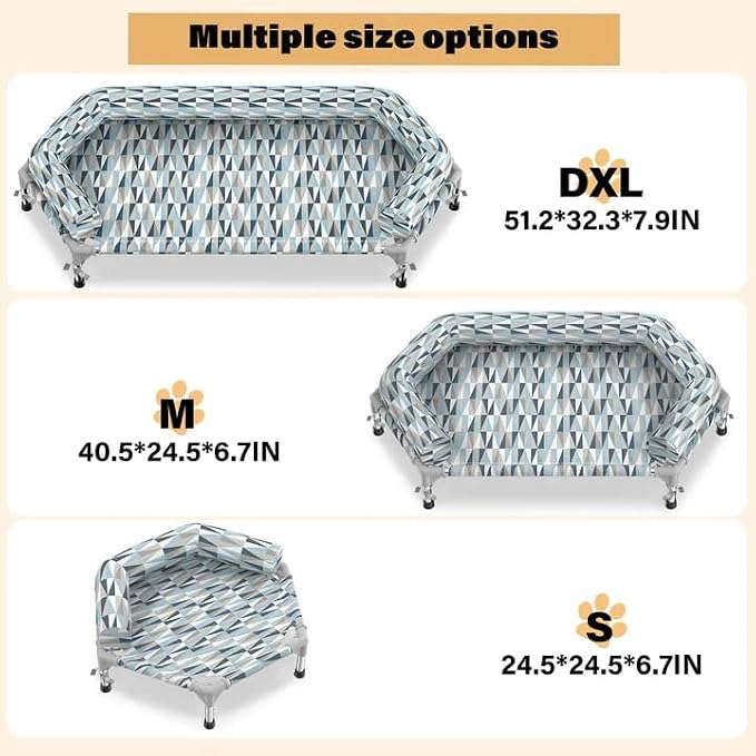 Elevated Dog Bed with Bolster, Raised Cooling Orthopedic Dogs Cot Small | Hexagon Outdoor Dog Bed with Metal Frame for Up to 50 lbs, Portable Dog Hammock for Patio Camping, Breathable, Off the Ground