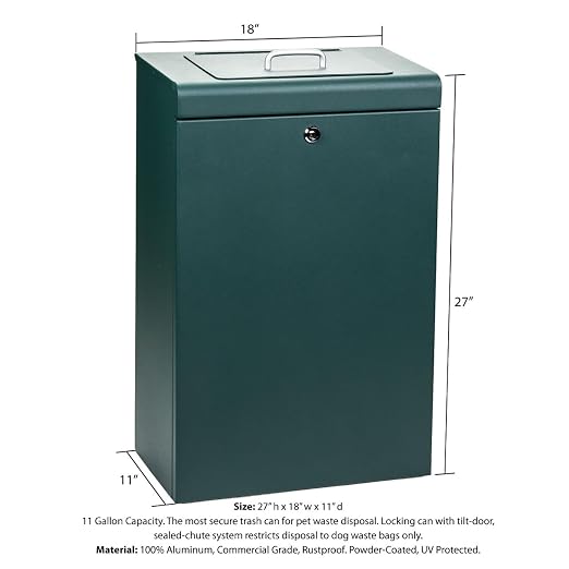 ZERO WASTE USA - Locking Outdoor Pet Waste Can, 11 Gallon - Matte Black | Sealed chute, locking tilt-down door, rust-proof aluminum, 11-gallon capacity, wall or post mount, 10-year warranty