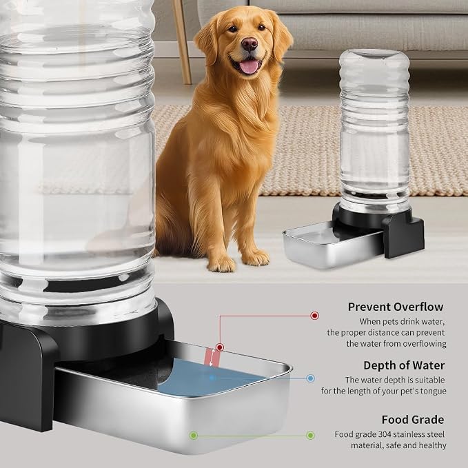 Marchul 1.5 Gallon Cat Water Dispenser, Automatic Gravity Dog Water Feeder, Stainless Steel Large Capacity Cat Waterer for Cats and Small Dogs (3 Filters)