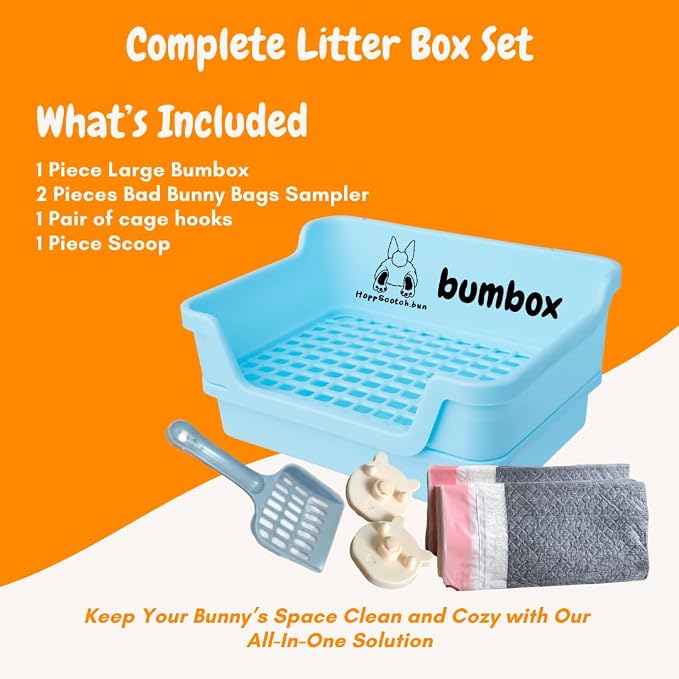 HoppScotch.bun Bumbox Large Rabbit Litter Box, 15.75" Training Cage with Plastic Grid for Small Animals, Indoor/Outdoor, Blue