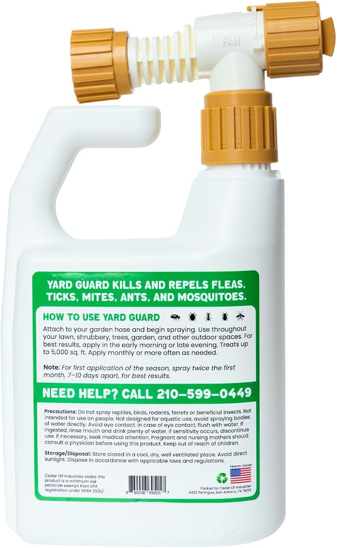 Yard Guard | Non-Toxic, Natural, Ready-to-Use Outdoor Pest Control Spray Safe for Pets & Family | Kills & Repels Fleas, Ticks, Flies, Ants, Mites, Mosquitoes, & More | 32 Fl Oz with Hose End Sprayer