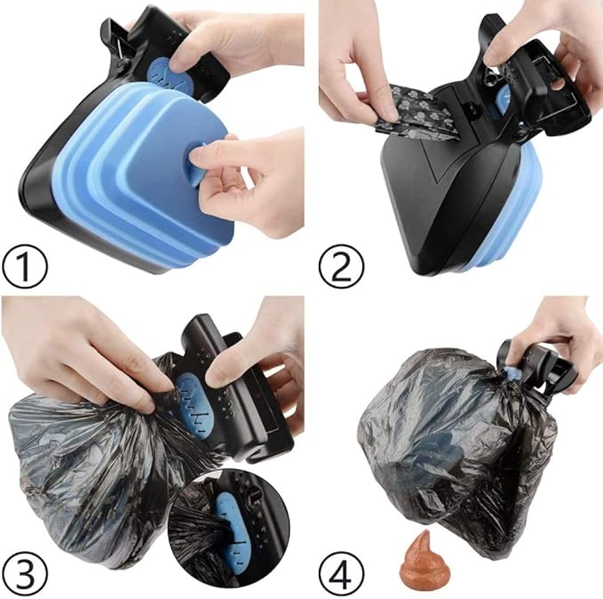 Dog Pooper Scooper, Portable Dog Poop Scooper with Waste Bags for Large & Small Dogs,Heavy Duty Dog Waste Cleaner,Dog Waste Pick Up,Easy to Use for Grass, Dirt, Gravel,Blue,M