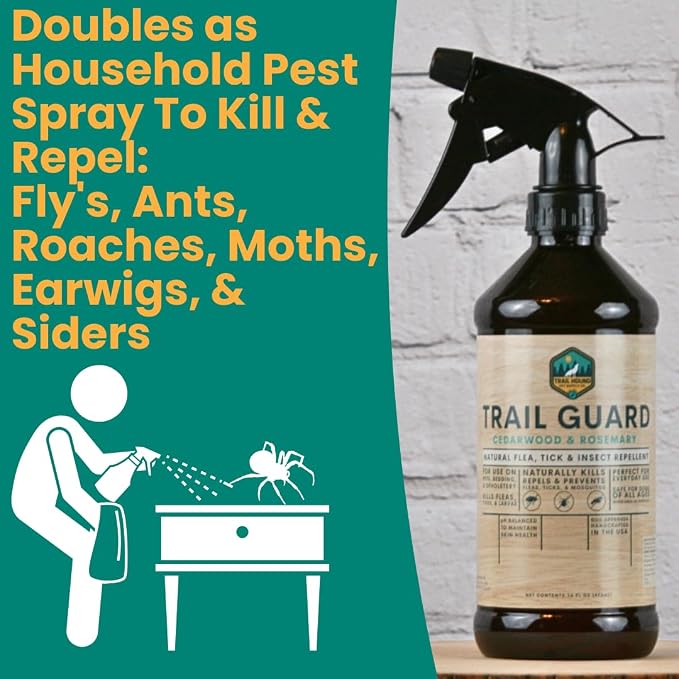 Trail Guard Natural Extra Strength Insect, Flea and Tick Spray for Dogs, Cats, People & Home - 16oz Lemongrass Scented Plant-Based Insect & Tick Repellent - Kid Safe