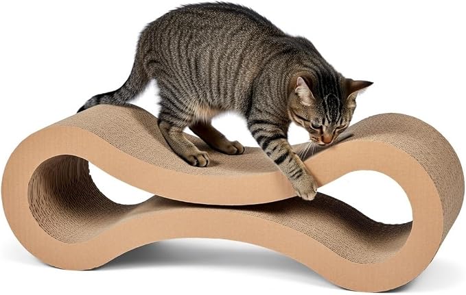BarkWell Pet Infinity Style Cat Scratcher for Cats, Recycled Corrugated Cardboard, Natural, 24.75 x 8.5 x 8 Inches, Made in USA