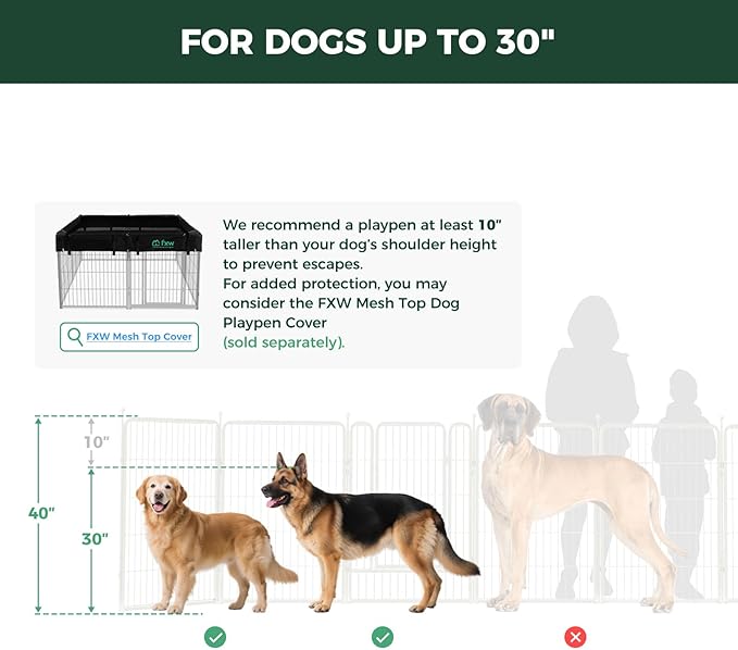 FXW Rollick Unleashed Dog Playpen for Indoor, Yard, RV Camping, 40 inch 16 Panels for Medium and Large Dogs, White│Patented