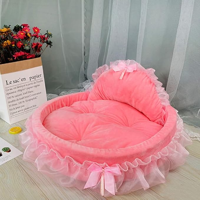 Pink Dog Bed Washable Princess Cat Couch Soft Plush Pet Sofa Nest Mat Snuggle Kitten Puppy Cave Beds Cute Cozy Kitten Doggy Kennel Cushion Small Medium Dogs Cats Sleeping Pad (L, Pink)