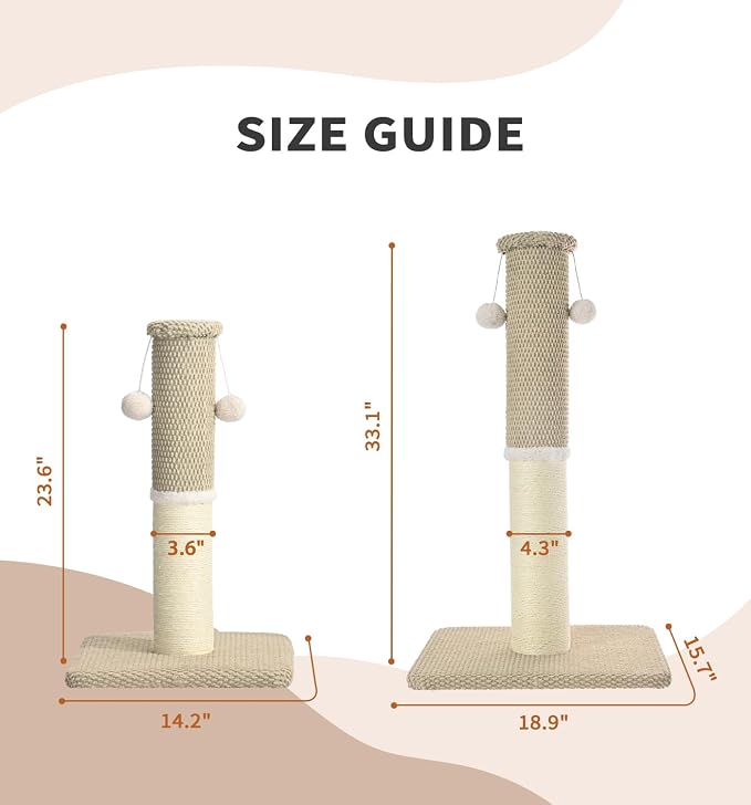 Made4Pets Cat Scratching Post with Sisal & Carpet for Indoor Cats, 23.6" | Cat Scratcher with Wide Stable Base, Interactive Hanging Toys, Ideal for Kittens, Small Cats and Everyday Indoor Play