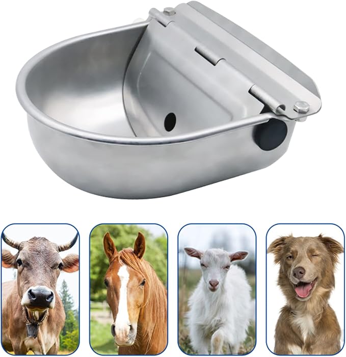 Stainless Steel Livestock Water Bowl with Float Valve Tank,Automatic Farm Water Bowl for Horse, Cow, Goat, Sheep, Dog Drinking Waterer