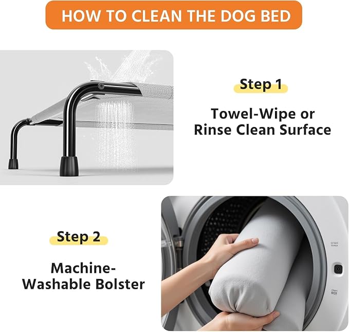 Simple Trending Elevated Dog Bed for Large Dogs with Bolsters, Grey | Cooling Raised Dog Cot, Breathable Pet Bed for Outdoor, 47.75" x 31"