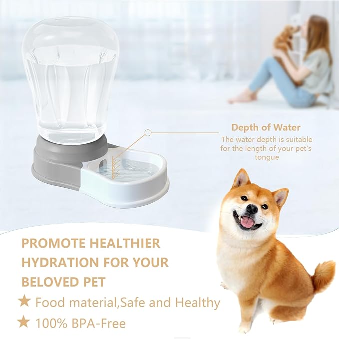 STALTWO 1.6 Gallon Automatic Gravity Dog Water Dispenser, BPA-Free, Grey | Large Capacity Gravity Pet Water Bowl for Multiple Pets, BPA-Free Cat Water Feeder for Large Cats/Dogs, Refill Less Often