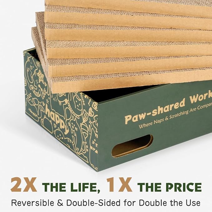 6 Pack Cat Scratch Pad with Box, Cardboard Cat Scratcher for Indoor Cats, Reversible Scratching Board with Lounge Bed for Small Medium Cats & Kittens