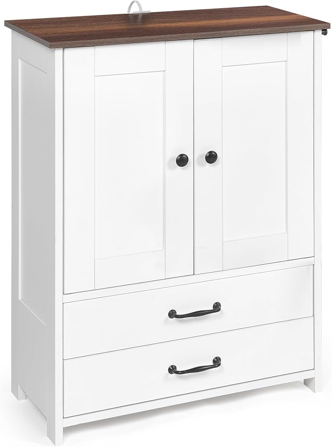 Dog Feeding Station Storage Cabinet: Pet Feeder Container Cabinet with 2 Hidden Raised Dog Bowls Drawers for Feeding & Watering Supplies