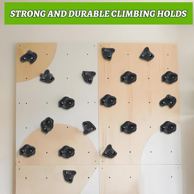 20 Unique Rock Wall Climbing Holds Extra Large,DIY Climbing Wall for Indoor Outdoor Playground Wood Rock Wall with M8 Screws(Black