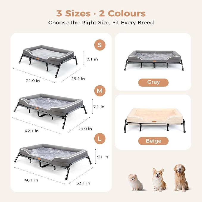 Lekereise Raised Dog Bed for Small Dogs, Waterproof Elevated Dog Cot, Outdoor Cooling Pet Bed
