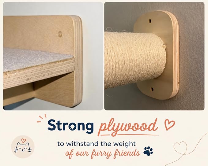 Cat Wall Shelves 6-in-1 Wall Mounted Cat Furniture with Perch & Hammock, Wooden Climbing Shelves with Scratching Post Pad, Space-Saving Climbing Tower for Indoor Cats