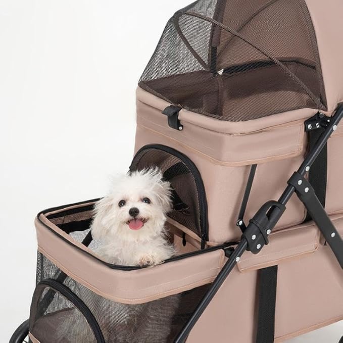 YYW Double Pet Stroller for Dogs and Cats, One-Hand Foldable Dog Stroller with Cup Holder