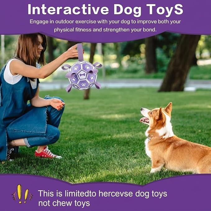 Dog Toys Balls, Dog Soccer Ball with Straps, Dog Birthday Gifts, Durable Balls for Small Medium Pet, Puppy Outdoor Toy, Pet Training Soccer Ball, World Cup Soccer (6 Inch) (Purple, Medium)
