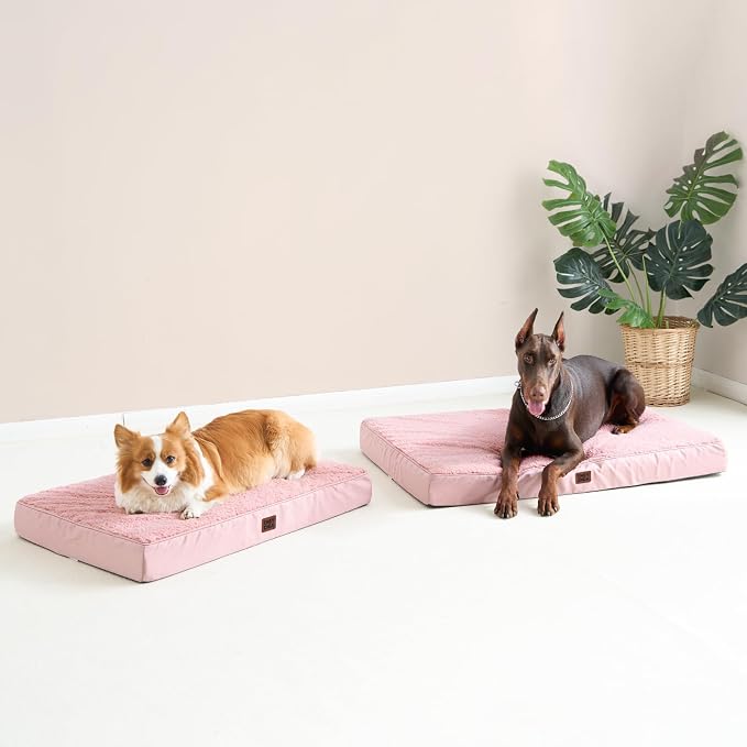 EHEYCIGA Orthopedic Dog Bed with Removable Washable Cover, Pink, 30x20 | Egg Crate Foam Support, Durable Oxford fabric, Non-Slip Bottom, Machine Washable, Soft Waterproof Plush Pet Bed Mat For Crate