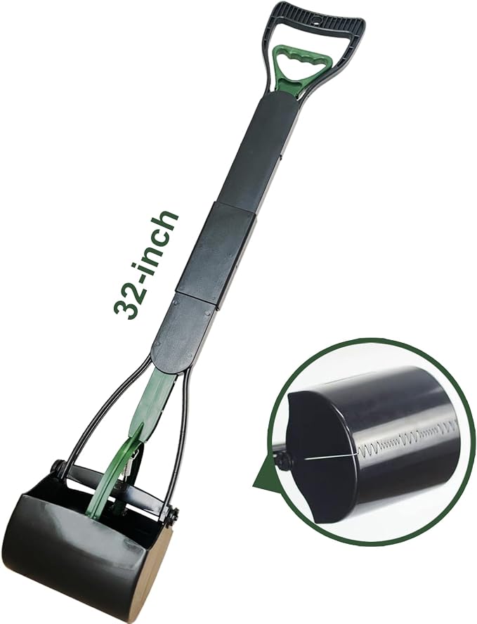 32'' Pooper Scooper for Large Small Dogs Heavy Duty, Long Handle Poop Scoop for Yard, Grass, Gravel, Dog Poop Grabber with High Strength Material and Durable Spring(Dark Green)