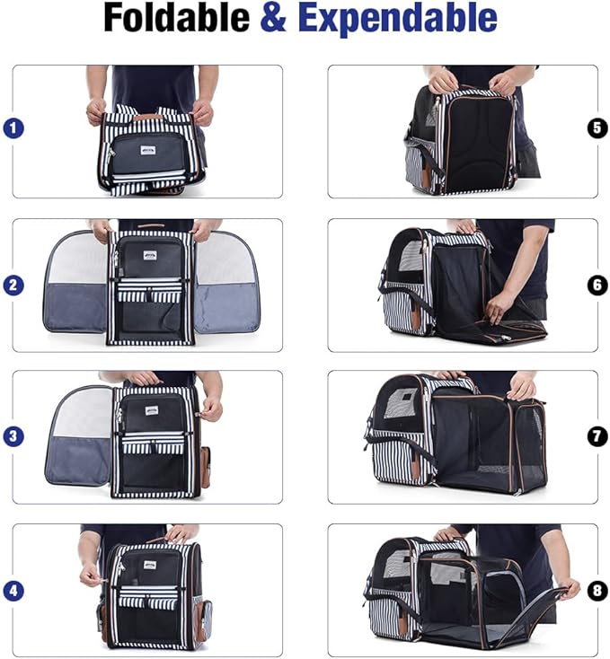 Large Cat Backpack Carrier Expandable Pet Carrier Backpack for Small Dogs Medium Cats Fit Up to 18 Lbs, Dog Carrier Backpack,Puppy Backpack Carrier, Striped