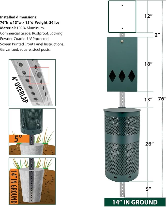 Zero Waste USA - Aluminum Dog Waste Station - Countryside | Matte Black | DISPENSE-ART™ UV-printed aluminum station, 25% larger bag storage, rust-proof commercial design for parks & properties