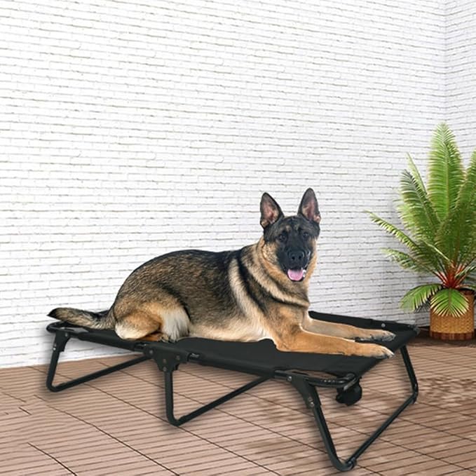 Outdoor Elevated Dog Bed Cooling Raised Dog Cots | Black Pet Beds With Breathable Mesh Folding Large Pet Hammock Bed Multiple Sizes for Small Meduim Large Dogs