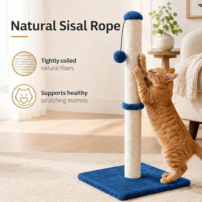 Dimaka 29" Tall Cat Scratching Post, Claw Scratcher with Sisal Rope and Covered with Soft Smooth Plush