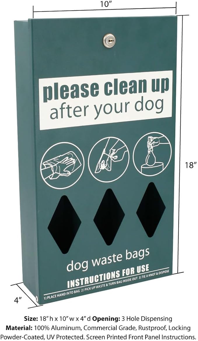 Zero Waste USA - DISPENSE-ART™ Roll Bag Dispenser & Sign - Cartoon Dogs | UV-printed roll bag dispenser & matching sign, 400 bags, 25% more storage, mounts to walls, posts & fences