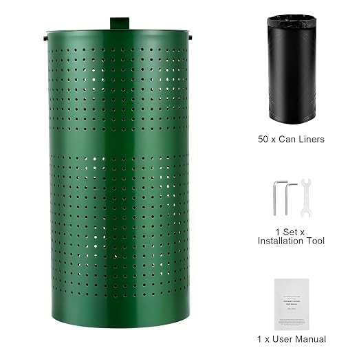 Happybuy Outdoor Dog Waste Bin with 50 Liner Bags, 11.5 Gallons, Lid & Liner Clip for Pet Waste Station, Dog Poop Trash Can for Garden Backyard Park