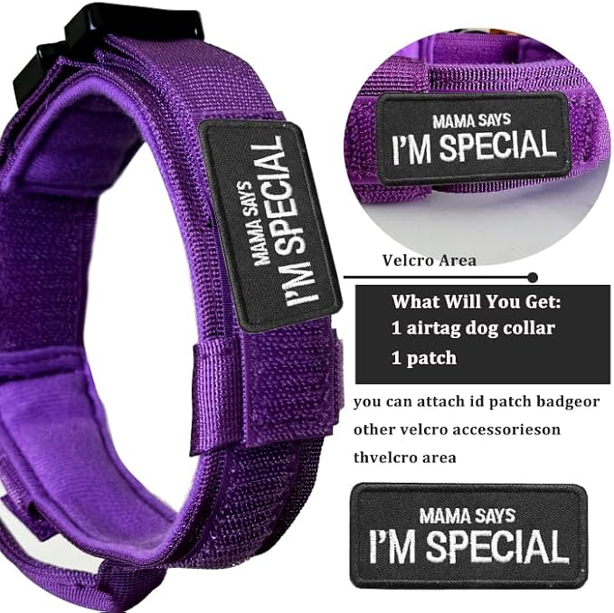 Tactical Dog Collar and Leash Set with Airtag Holder Waterproof Dog Airtag Collar with Handle Adjustable Heavy Duty Dog Collar Leash Set(DeepPurple,M