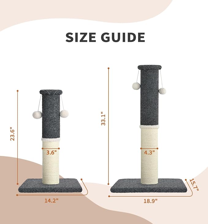 Made4Pets Cat Scratching Post with Sisal & Carpet for Indoor Cats, 23.6" | Cat Scratcher with Wide Stable Base, Interactive Hanging Toys, Ideal for Kittens, Small Cats and Everyday Indoor Play