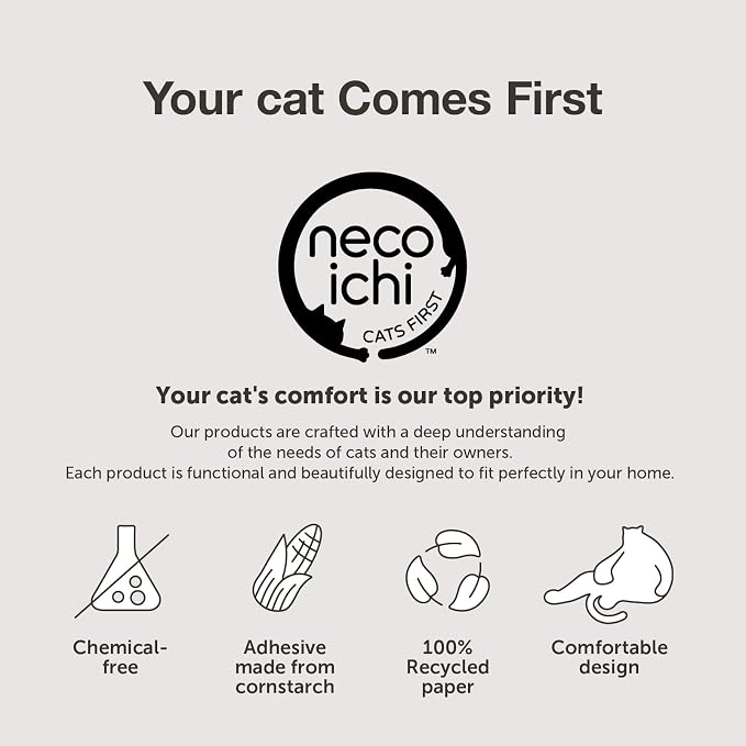 Necoichi Cardboard Cat Scratcher Couch for Indoor Cats - Cat Scratching Board, Horizontal Cat Scratch Pad Lounger with Reversible Usability and Extra Comfort for Lounge, Curved (17" Regular, Oak)