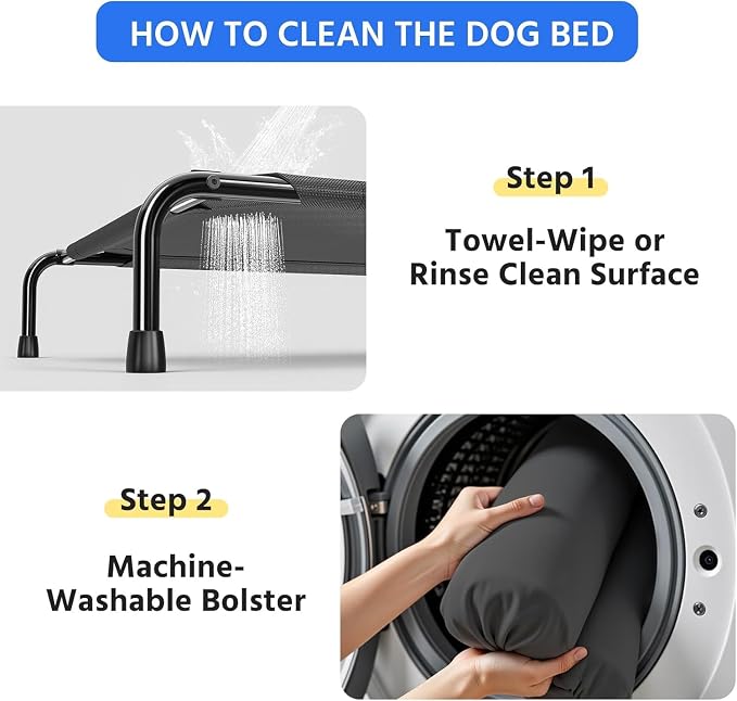 Simple Trending Elevated Dog Bed for Large Dogs with Bolsters, Black | Cooling Raised Dog Cot, Breathable Pet Bed for Outdoor, 47.75" x 31"