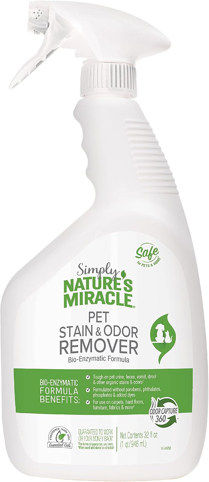 Nature's Miracle Simply Pet Stain and Odor Remover, 32 Ounce, Made with 86% Plant-Derived Surfactants