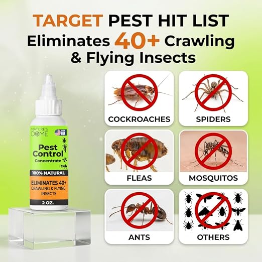 Nature’s Dome Pest Control Concentrate Spray 2 Oz (Pack of 2) | Eco-Friendly Bug & Ant Spray – Each Bottle Makes 16 Oz | Bug Spray for Fleas, Ticks & Mosquitoes | Safe for Pets & Kids